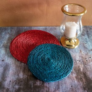 Sabai/River Grass Natural Round Placemats (set of 2,blue and red)