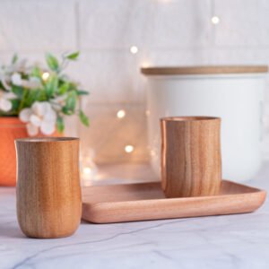 Neem Wood Water Tumblers with Tray(200 ml)