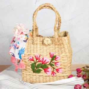 Natural Kuana Grass Hand Embroidered Picnic/Shopping Baskets