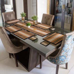 Buy Black Colour Dining Table Mat, Runner & Coasters Set of 13pc