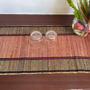 Banana Fiber Dining Table Runner 1 Piece, Maroon/Black Colour - Fabartistry