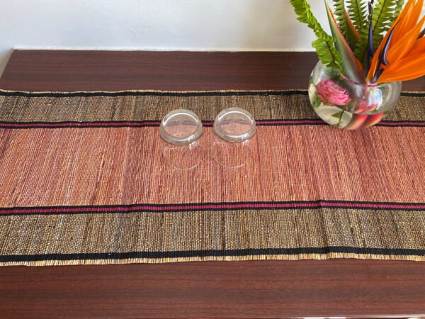 Banana Fiber Dining Table Runner 1 Piece, Maroon/Black Colour - Fabartistry