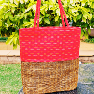 Banana Fiber Tote Bag for Women | Printed Multipurpose Banana Fiber Bags | Cute HandBag for Girls | Ikkat Red Color